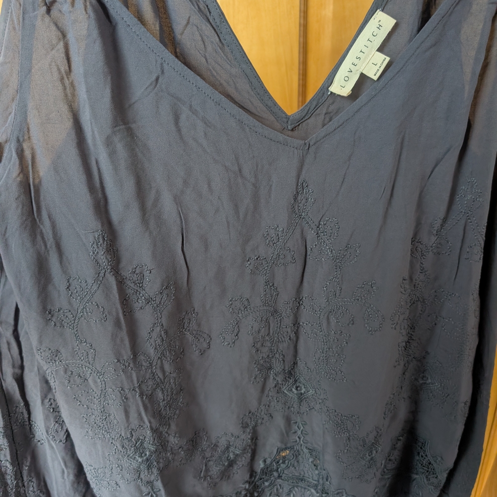 Lovestitch Deep Blue Cold Shoulder Embroidered Top - Picture 3 of 9